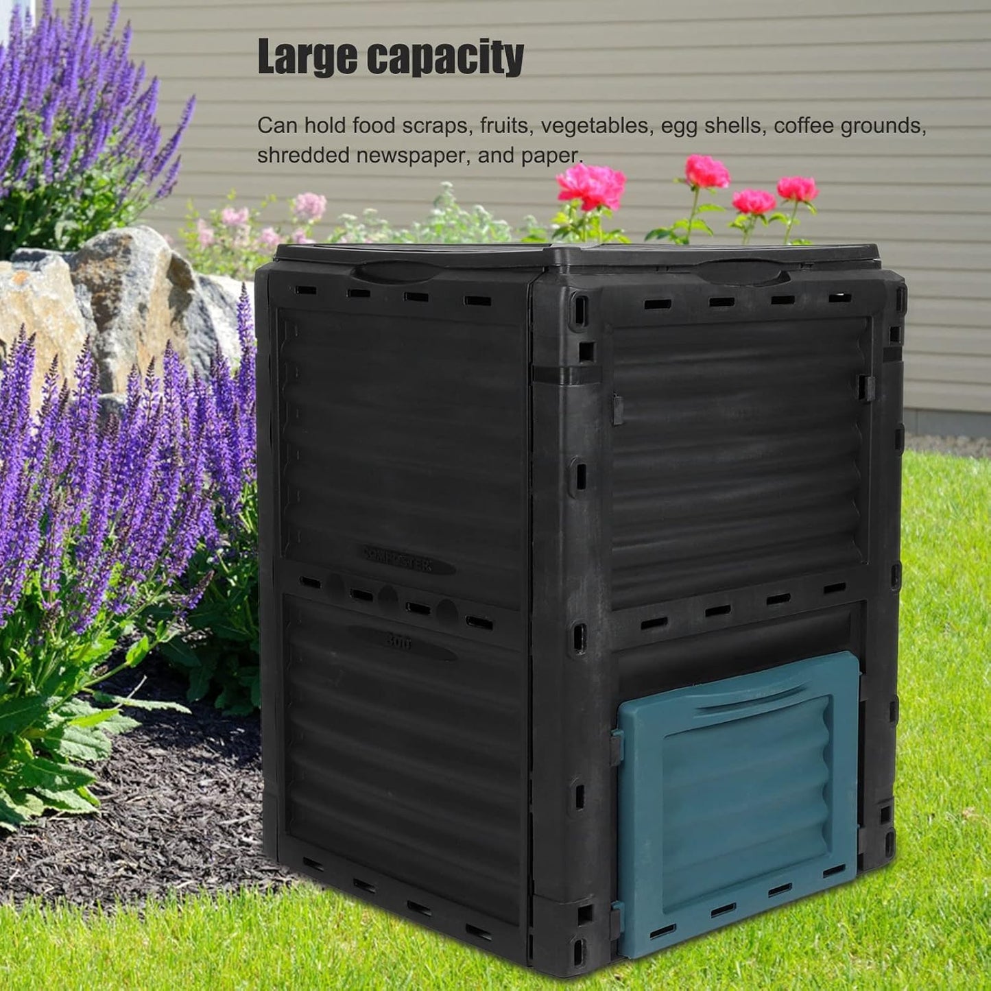Large Capacity Compost Bin with Vent and Hinged Cover for Kitchen Garden Outdoor