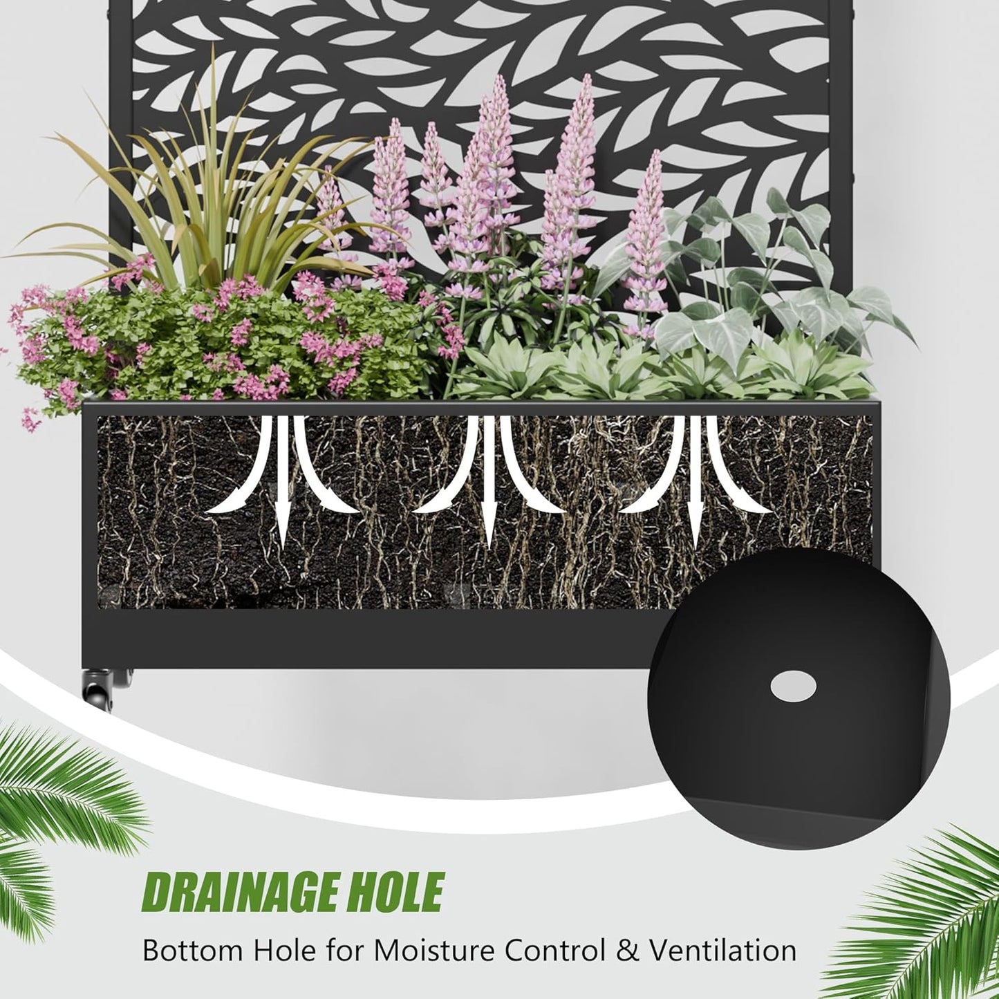 Casaphoria 72"x35" Metal Raised Garden Bed with Trellis(2 Pack), Outdoor Planter Box with Wheels & Drainage Holes for Climbing Plants, Flowers, Elevated Garden Kit with Privacy Screen, Black-Spring