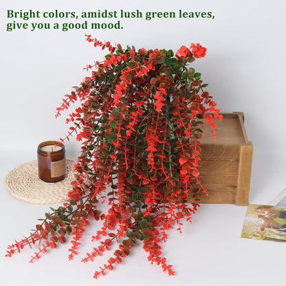 RECUTMS Artificial Monkey Hanging Plant Fake Artificial Eucalyptus Leaf Plants Faux UV Resistant Artificial Plants for Indoor Wall Room Decoration Home Backgarden Yard Porch Outdoor Decor(Orange)