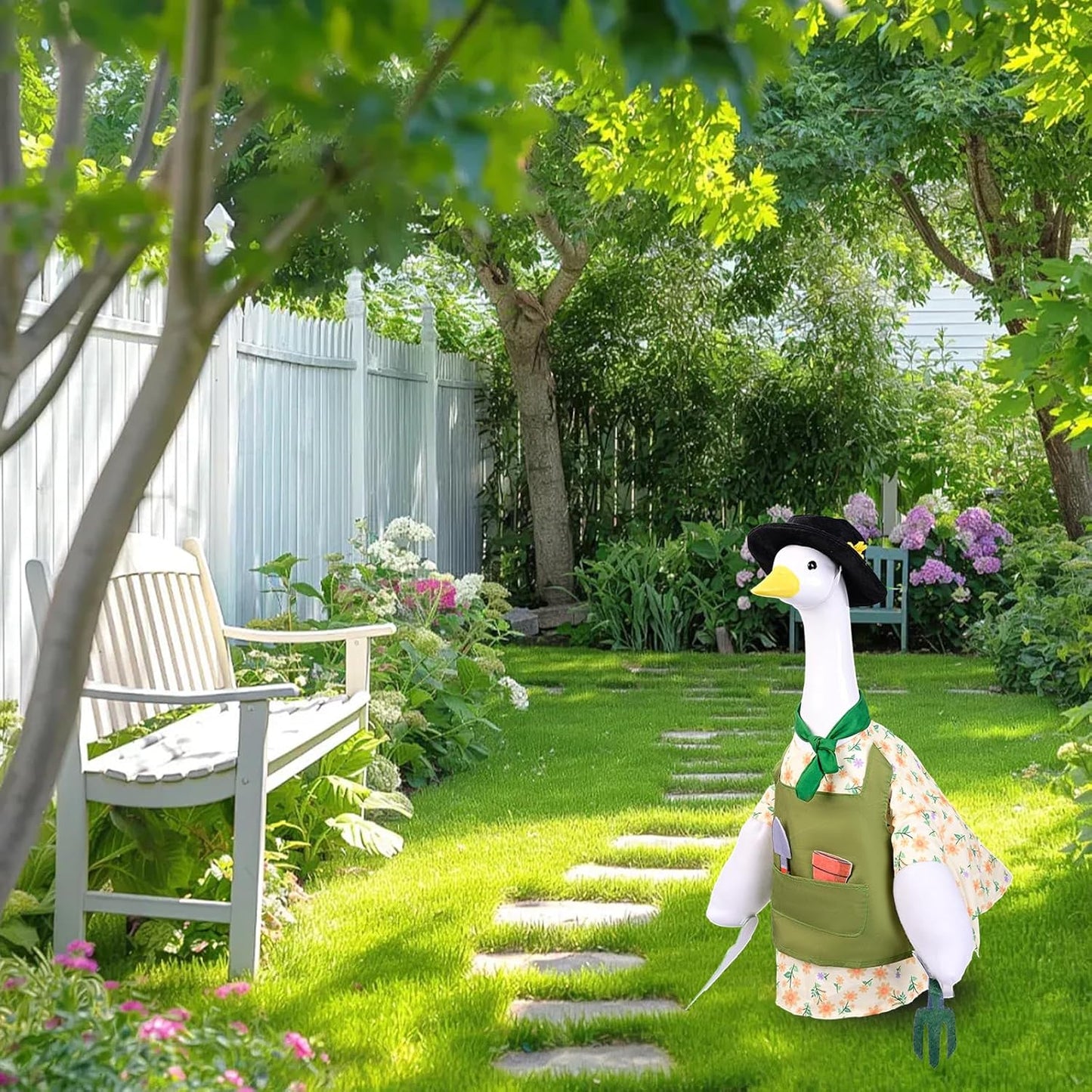 Gardener Goose Outfit for 23” Porch Goose Statue – Cute Lawn Goose Clothes for Outdoor Garden, Patio, Yard, Seasonal Decoration (Gardening Theme)