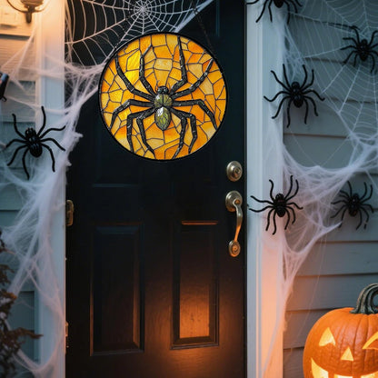 Stained Glass Window Hanging - Halloween Decorations Black Spider Suncatcher for Doors Garden Indoor Spooky Funny Sun Catchers Gothic Decor Horror Gifts for Women Men Friend 6.3 in