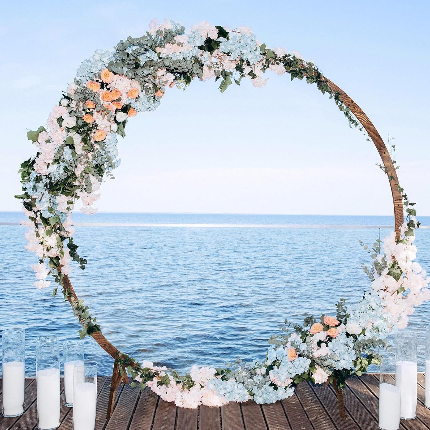 6.6FT Round Wooden Wedding Arch, Wooden Arch Backdrop with Natural Finish, Rustic Wedding Arch for Ceremony Bridal Shower Garden Decor