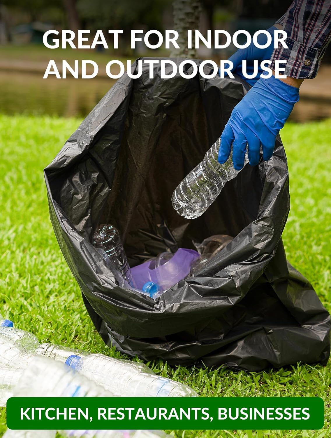 150 Count Heavy Duty Black Trash Bags, 40-45 Gallon, 38x46 Inches, 20 Micron Thick Large Garbage Bags