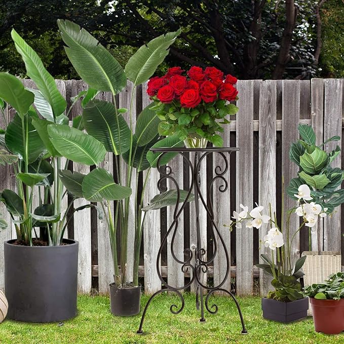 Metal Plant Stand Indoor Outdoor, Heavy Duty Flower Pot Stands 22.5 Inch Tall, Single Plants Pedestal Table for Planter Patio Farmhouse Garden Porch, Brown(1 Pack)
