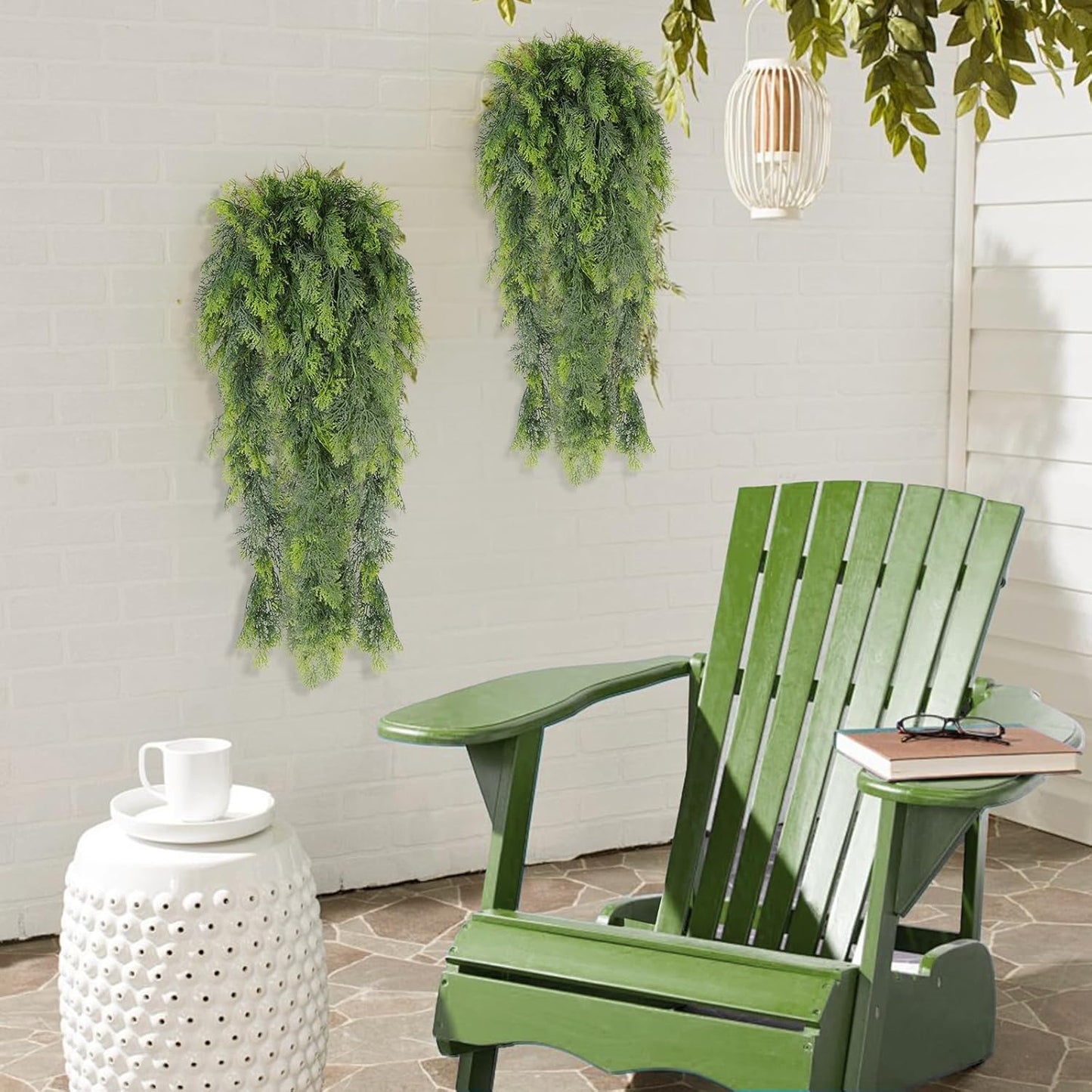 RECUTMS 3 Packs Artificial Hanging Plants Fake Plant Faux Boston Ferns Ivy Vines Greenery UV Resistant Plastic for Indoor Outdoor Room Wall Decor (White)