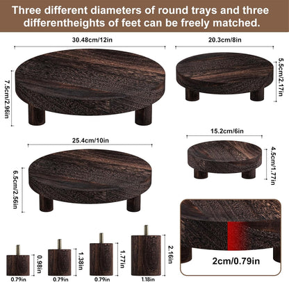 Wood Plant Stand Indoor Outdoor, 12/10/8/6" Round Wood Riser for Decor, Wooden Stool Display Stand Flower Pot Holder Small Planter Tray Modern Potter Decorative for Desktop Counter Room