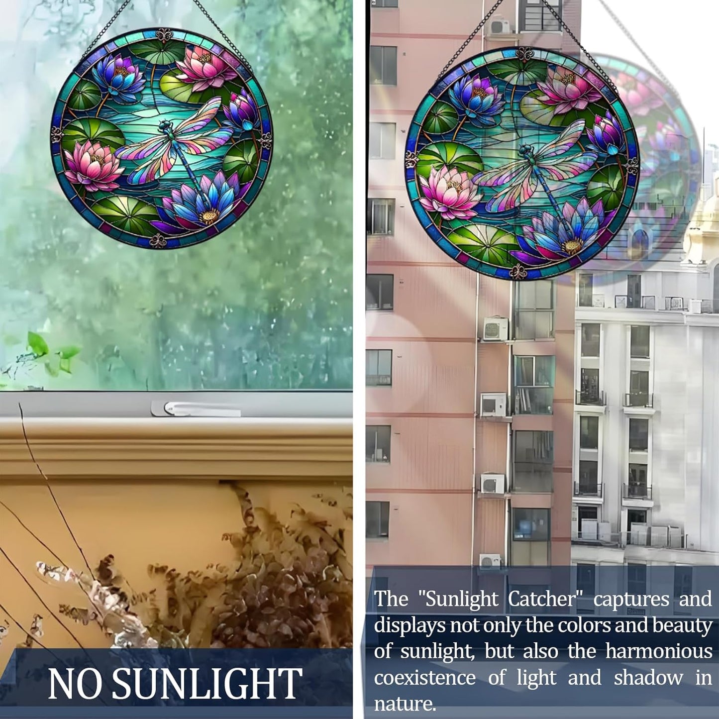 RIVEENY Dragonfly Stained Glass Window Hanging, Stained Glass for Windows,Dragonfly Sun Catcher Garden Hangings Christmas Mother's Day