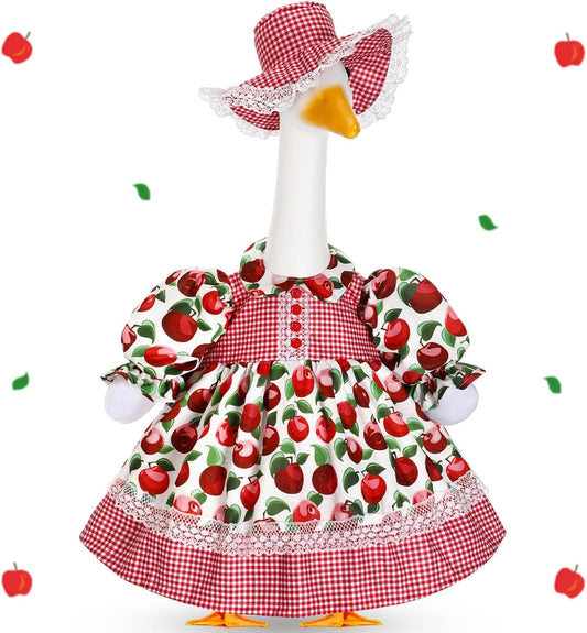 Lolita Goose Outfit Set for 23'' H Plastic Porch Cement Statue Cute Lolita Skirt Fall Spring Summer Goose Costume for Indoor Outdoor Yard Lawn Patio Art Decor(Apple)