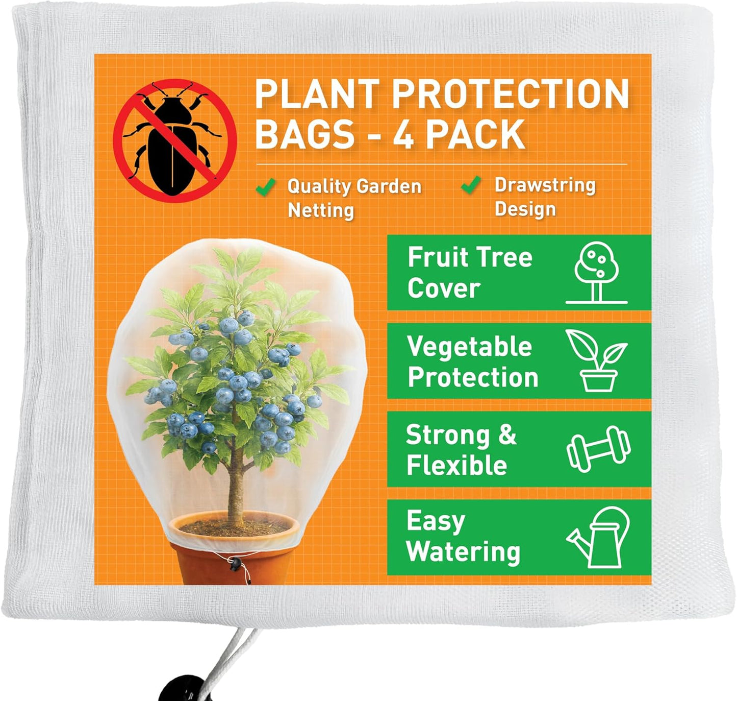Fruit Tree Protection Bags 2.5x3.5 FT in 4 Pack | Multiple Size Garden Netting for Fruit & Vegetable Protection | White Plant Net Cover for Blueberry & Tomato | Bird & Insect Mesh Fabric Protector