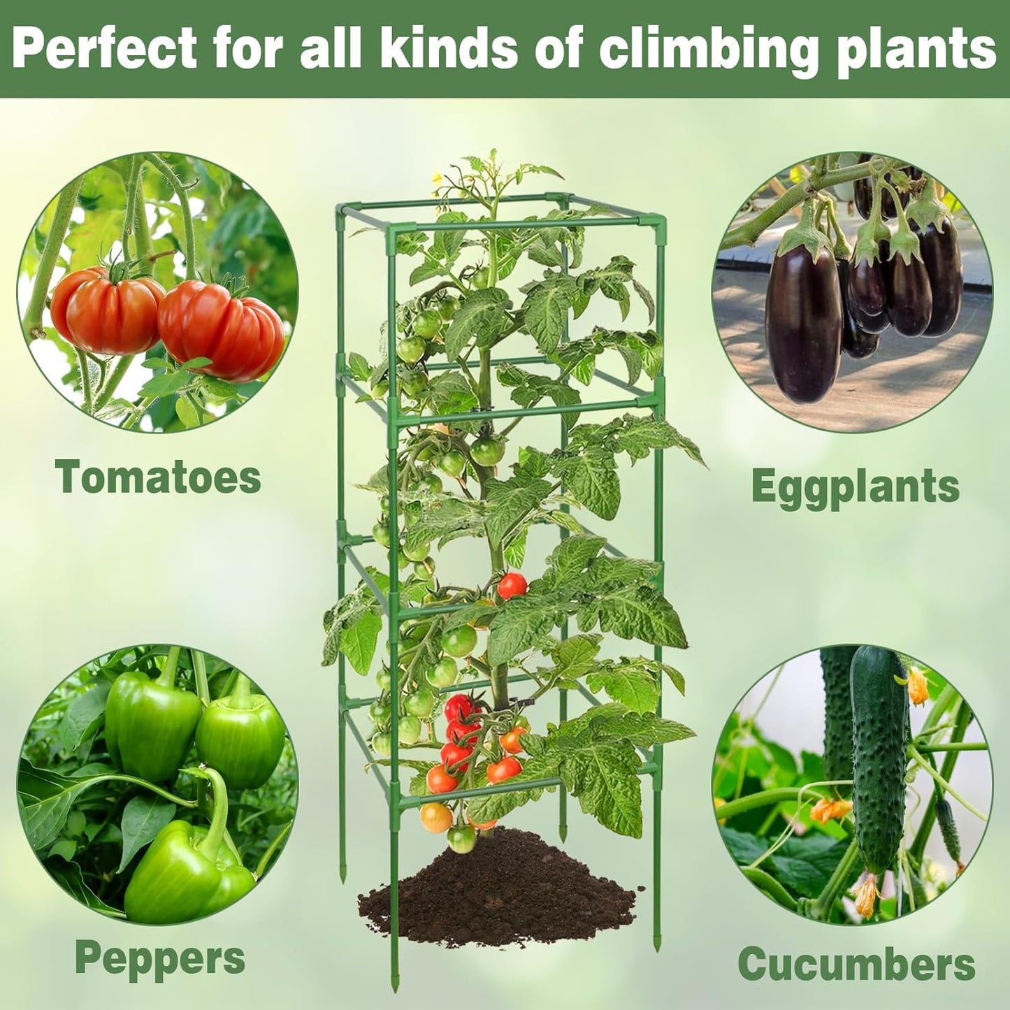 Halatool Tomato Cage for Garden 3 Pack, Square Heavy Duty Adjustable Tomatoes Cages Trellis Stakes Plant Support for Pots Climbing Plants Vegetables Flowers Fruits Cucumber Peony (39 Inch, Extra-Bold)