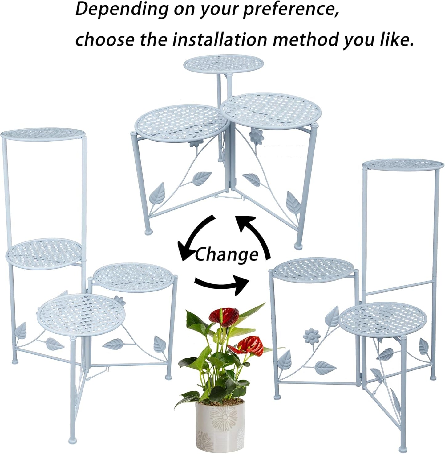 Plant Stand Indoor Outdoor, 3/4 Tier 30" Tall Metal Flower Pot Holder Shelves for Multiple Plants, Multi Tiered Planter Rack Display Shelf for Patio Garden Living Room Corner(White)