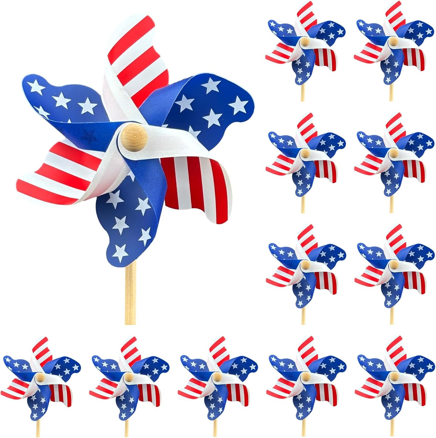 IiILittle 12 Pack Patriotic Pinwheels, No Assembly Required, American Flag Pinwheels, Wind Spinners for Yard for 4th of July Decor, Memorial Day Decor, Patriotic Outdoor Decor