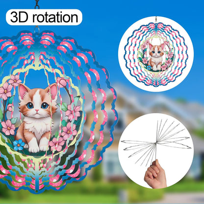 Metal Wind Spinners for Outdoor,Birthday Gifts for Women Mom Grandma, 12 Inch Cute Pink Cat Wind Spinner, Kinetic Sculpture Garden Decor for Ornament Gifts