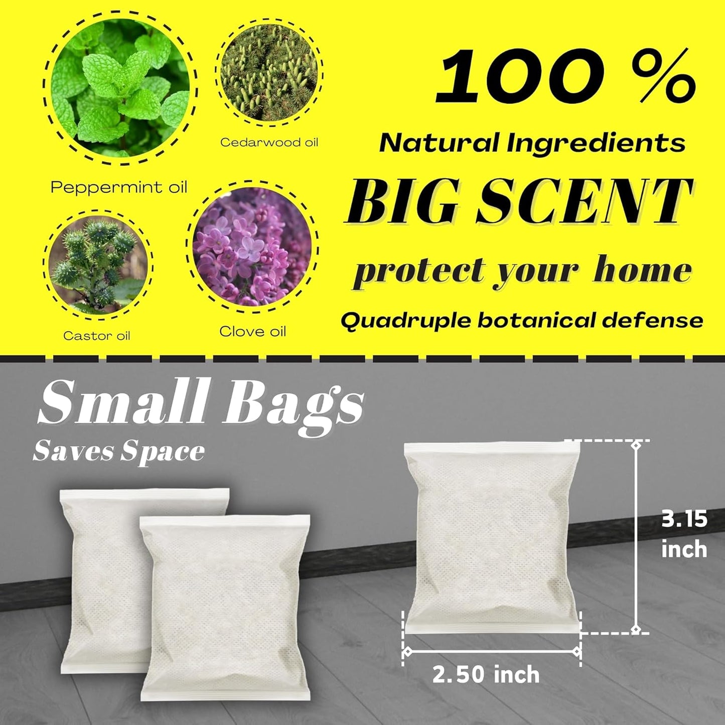 Mouse Repellent Pouches,Peppermint Oil Powered, Indoor Outdoor & Car Use, Natural Rodent Deterrent for Home, RV, Garage | Safe for Pets & Kids,Advanced Botanical Formula for RV & Vehicle Protection
