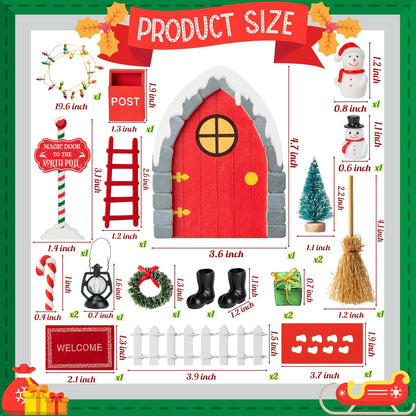 Haooryx Christmas Elf Garden Miniatures - 22Pcs Christmas Magic Fairy Doors Decoration Kit Wooden Miniature Fairy Door Xmas Elf Magic Door Wall Fairies Christmas Winter Xmas New Year Decor(Grey Stone)