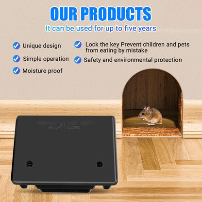 Qualirey 6 Pack Rat Bait Stations Large Rodent with Key Reusable Mouse Stations Mice Blocks Heavy Duty Boxes for Outdoor Rodents Mice Blocks, Bait Not Included, Black (9.8 x 7.5 x 3.9 Inches)