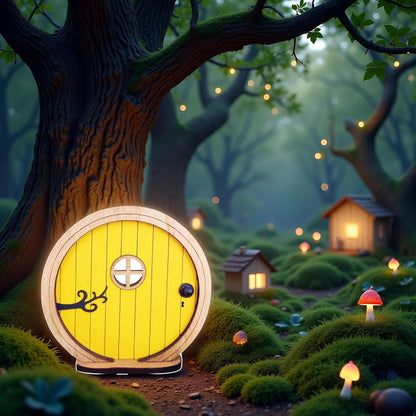 1Pc Fairy Garden Door for Tree, Fairys Doors for Trees Outdoor and Tree Trunk, Mini Fairy Garden Sculpture Lawn Ornament Decor, Fairytales Door Decoration，Gardens Miniatures (Yellow)