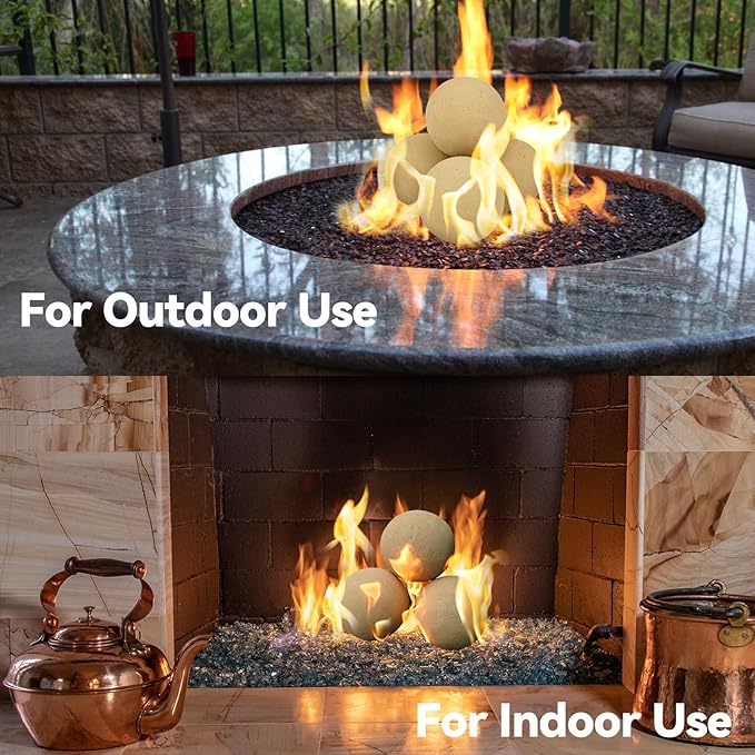 Skyflame 3" Ceramic Fire Pit Balls, Set of 15 Round Beige Fire Spheres for Indoor and Outdoor Fire Pits or Fireplaces