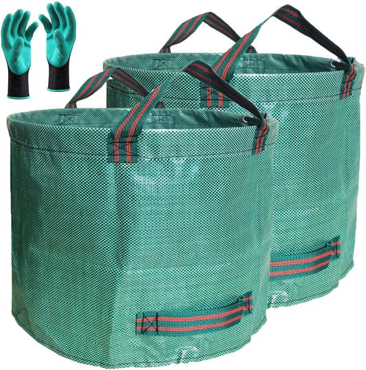 Professional 2-Pack 106 Gallon Large Lawn Garden Bags (D31, H31 in) Yard Waste Bags with Gardening Gloves, Big Leaf Bag,Yard Debris Bags,Garden Trash Container,Lawn Grass Clippings,Weeds Bag 4 Handles