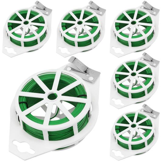 JEUIHAU 6 Reels 328 Ft Green Plant Twist Ties, Green Floral Wire,Plastic Coated Metal Wire Twist Ties with Cutter, Flexible Gardening Wires for Flowers, Vines, and Climbing Plants Suppor