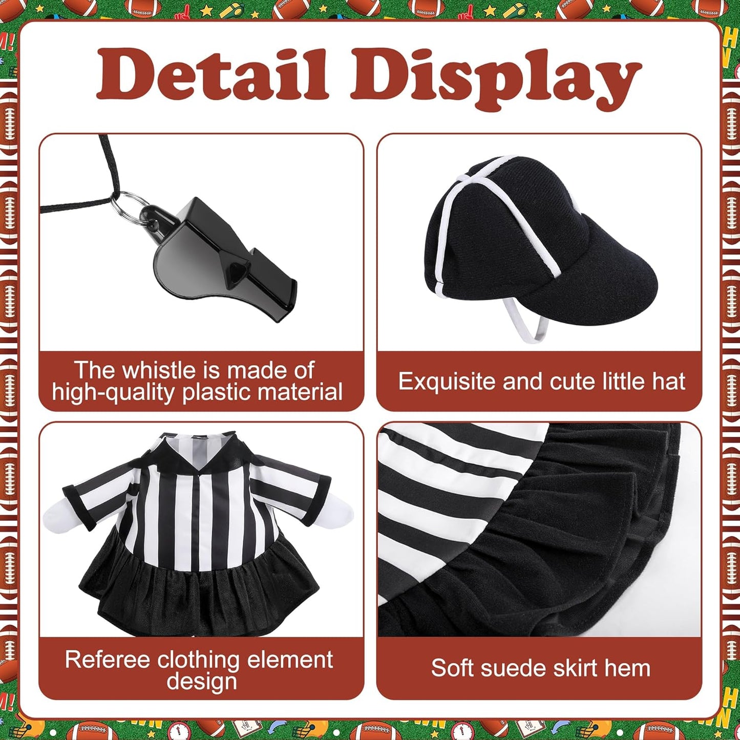 3 Pcs/Set Referee Porch Goose Outfits, Lawn Goose Statue Women Referees Costume, Garden Goose Clothes Referee Dress Hat and Whistle for 23" Statue Halloween Sports Season Outdoor Patio Yard Decor