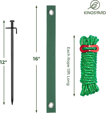 Kingsyard Heavy Duty Tree Stake Kit, 3 Pcs 12 Inch Steel Tree Stakes and Supports for Leaning Young Trees Straightening Kit Against Bad Weather, with 6Pcs Straps & 6Pcs 13ft Anchor Ropes