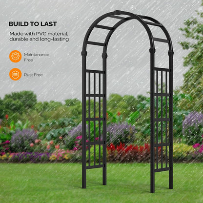 VINGLI Vinyl Garden Arbor, PVC Wedding Arch for Ceremony Party, Garden Trellis for Climbing Plants Outdoor, Arch Backdrop Stand for Garden, Backyard, Lawn (Black)