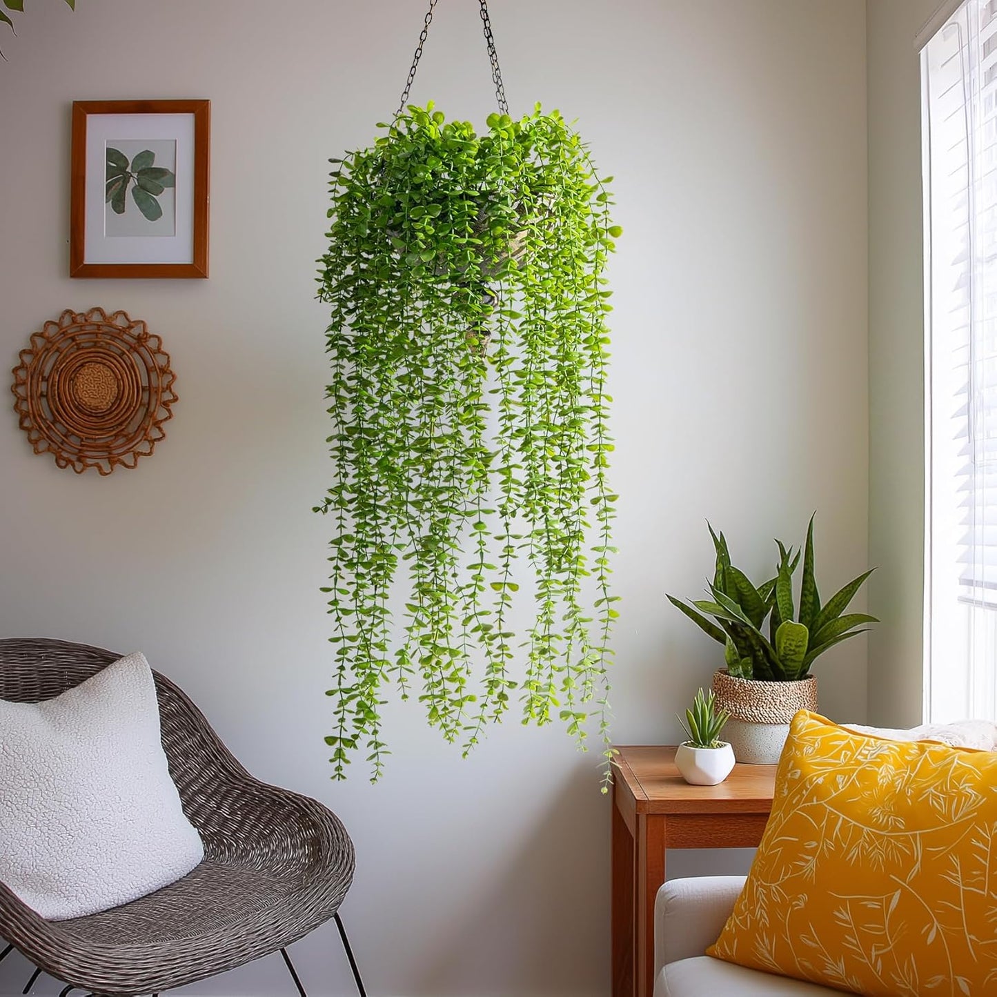 4PCS Fake Hanging Plants Set - Ultra Realistic Artificial Vine with Lifelike Leaves, Zero Maintenance Home & Office Decor for Wall, Shelf, Wedding Arch