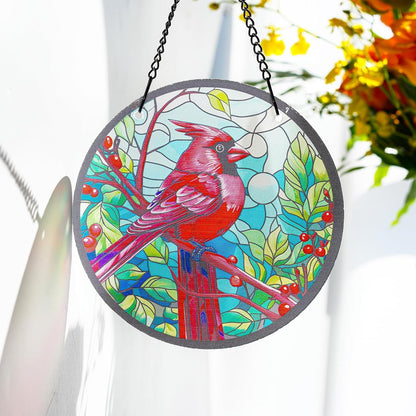 kanpura Cardinal Suncatchers for Windows 6.3” Stained Glass Window Hangings Sun Catcher Glass Panel with Metal Chain and Hooks for Indoor Window Wall Art Home Decor