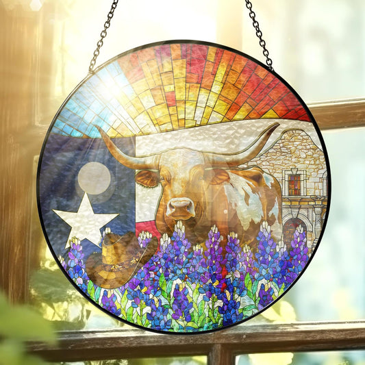 FLAGWIX Christmas Texas Gifts for Women Men - Stained Glass Window Hanging 10in - Sun Catchers