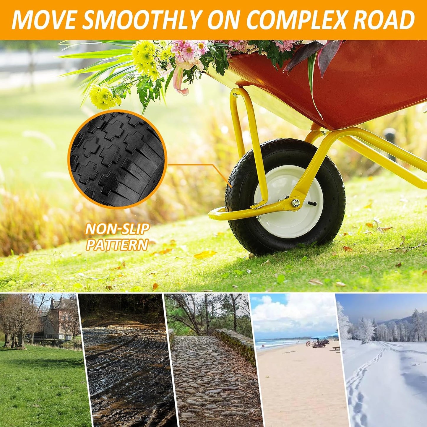 4.80/4.00-8" Air Filled Wheelbarrow Tire,Heavy-Duty Replacement Tire and Inner Tube Set with 3/4 & 5/8 Wheel Bearing and Spacer Kit included,Tubed Tires Non-Slip for Garden Cart Wagon