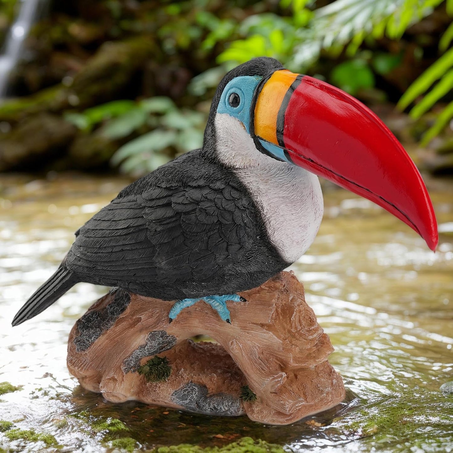 Real Toucan Statue, Vibrant Colorful Outdoor Bird Decor - 14.2" Resin Animal Sculpture, Weather-Resistant, Perfect Garden Patio Yard Ornament, Tropical Tiki Bar Accent, Unique Gift for Bird Lovers