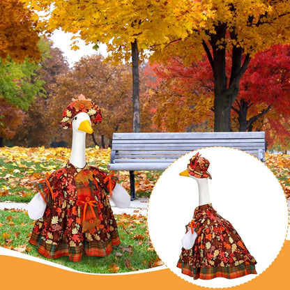 Suzile Autumn Goose Outfit Fall Maple Dresses Clothes for 23" High Cement or Plastic Porch Goose Costume for Yard Lawn Outdoor Garden Patio Statue Thanksgiving Party Xmas Holiday Decor