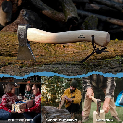 PRANDI German Hatchet 2.20lb - Hickory Handle 15.76in with Leather String - Ideal for Camping and Bushcraft - Made in Italy