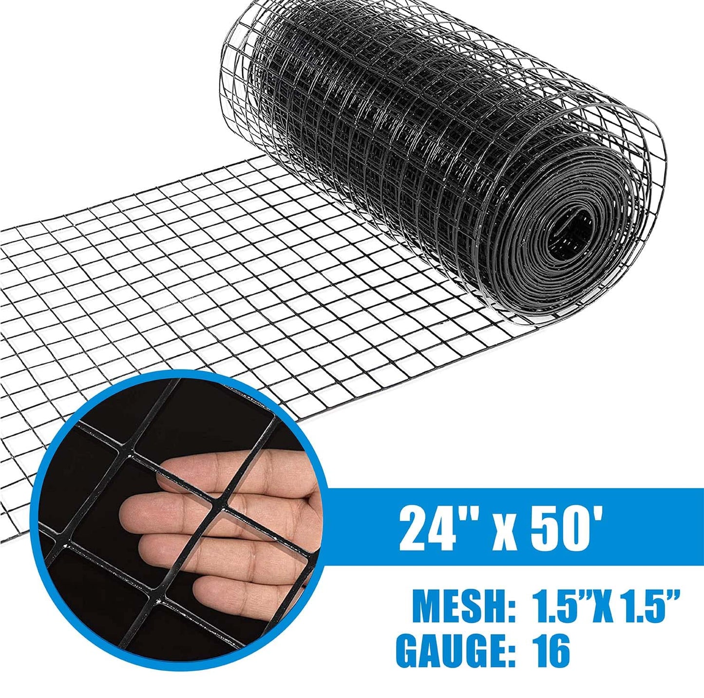 Fencer Wire 16 Gauge Hardware Cloth, Black Vinyl Coated Welded Wire Mesh, Chicken Coop Wire Fence, 1.5 inch x 1.5 inch Grid (2 ft. x 50 ft.)