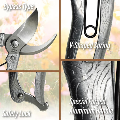 SUIZAN Bypass Pruning Shears 8” Forged Aluminum Handle - Professional Japanese Hand Pruners Garden Scissors Gardening Tools