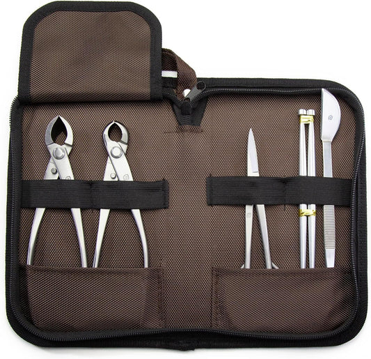 Small Size TianBonsai Bonsai Tools 5-Piece Alloy Steel Bonsai tool Kit In Cluding 180mm Long Handle Scissors / 180mm Branch Cutter / 180mm Knob Cutter / 200mm Straight Root Hook/Tweezers (NBKS5-01)