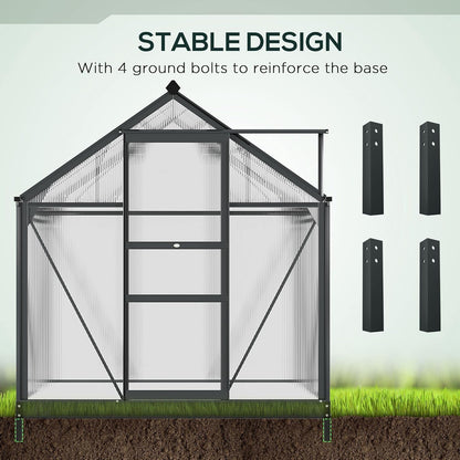 Outsunny 6' x 4' Greenhouse for Outdoors, Polycarbonate Greenhouse with Rain Gutter and Roof Vent, Aluminum Walk-in Green Houses for Outside for Patio Backyard Garden, Gray