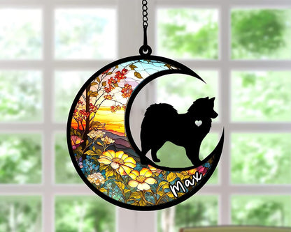 Personalized Dog Memorial, Custom Name American Eskimo Dog Christmas Ornament with Name, Custom Breeds, Pet Loss Light Catcher, Gifts for Lovers Loss of Pet Sympathy on Mothers Day Christmas