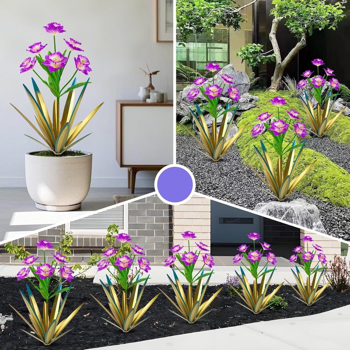 Homight Metal Agave Plant Outdoor Decoration Outdoor Garden Decoration Daffodils Flowers Mexican Yard Art Daffodils Flowers Decorative Garden Gift (2 Big Purple Daffodil)