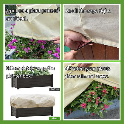 Plant Frost Cover, Rectangular Planter Plant Winter Frost Blanket, Plant Frost Tree Cover Bag with Zip Drawstring, Reusable Frost Fabric for Outdoor Plants 2 Pack (68.8x17.7x15.7INCH)