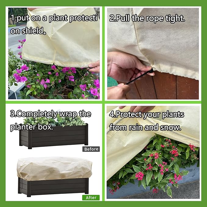 Plant Cover Freeze Protection, Winter Plant Covers, Plant Frost Cover, Tree Plant Freeze Protection Covers, Planter Plant Winter Frost Blanket with Zip Drawstring,4 Pack (59x17.7x15.7INCH)