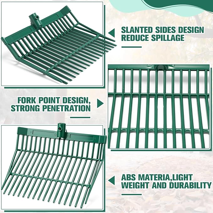 Lasnten 6 Pcs Manure Fork Replacement Head, 18 Tines Pitchfork Head with Screws and Nuts, Horse Manure Rake for Picking up Grass and Hay (Army Green)