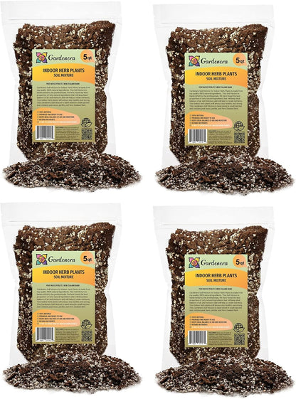 Gardenera Soil Mixture for Indoor Herb Planters - 10 Quart - Specially Blended Soil Mixture for Planting and Growing Indoor Kitchen Herbs Indoors (4 Bags of 5 Quart)