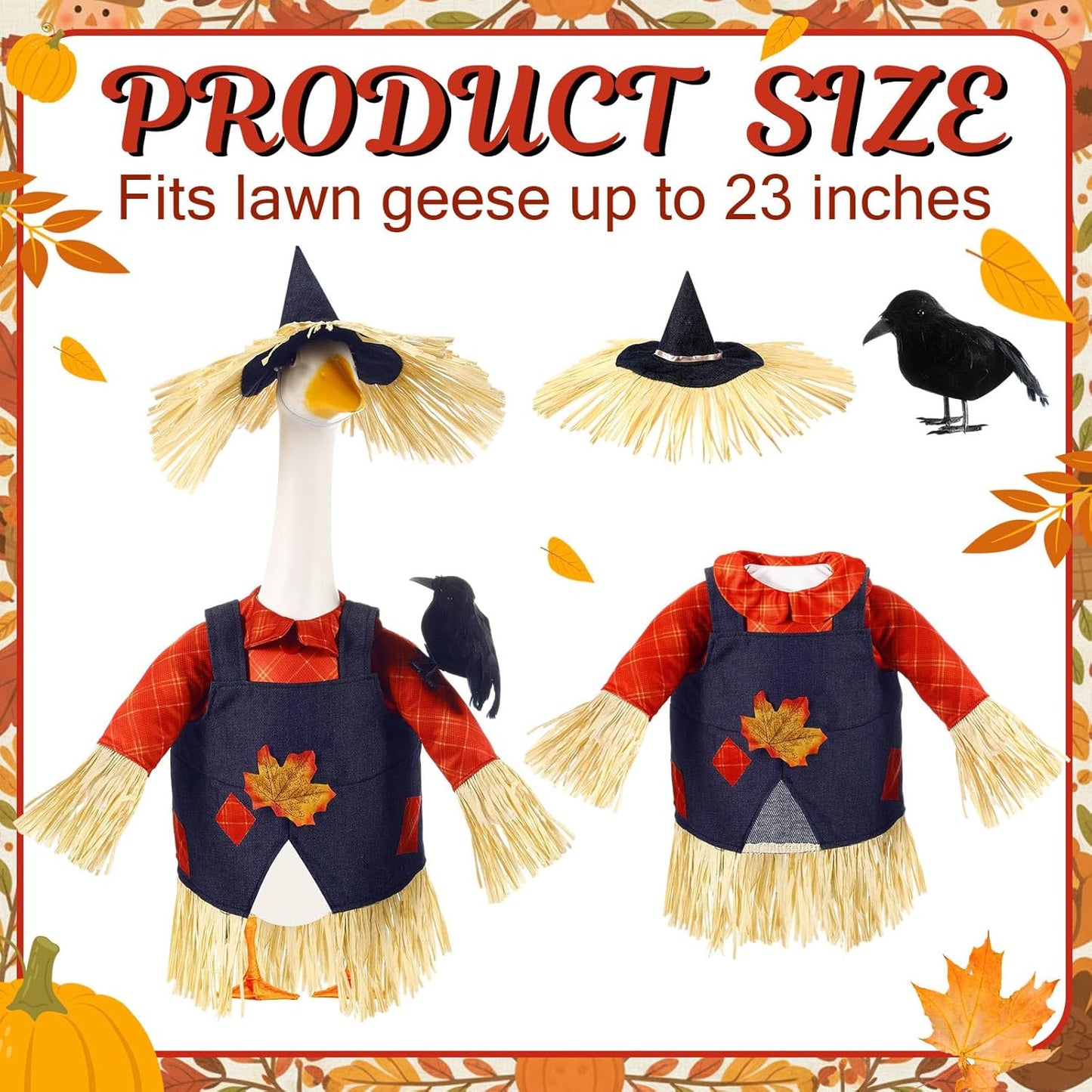 3 Pcs Thanksgiving Scarecrow Porch Goose Outfits for 23 Inch Lawn Statue Goose Design with Hat Thanksgiving Day Fall Garden Patio Yard Outdoor Party Decorations(Male Scarecrow)