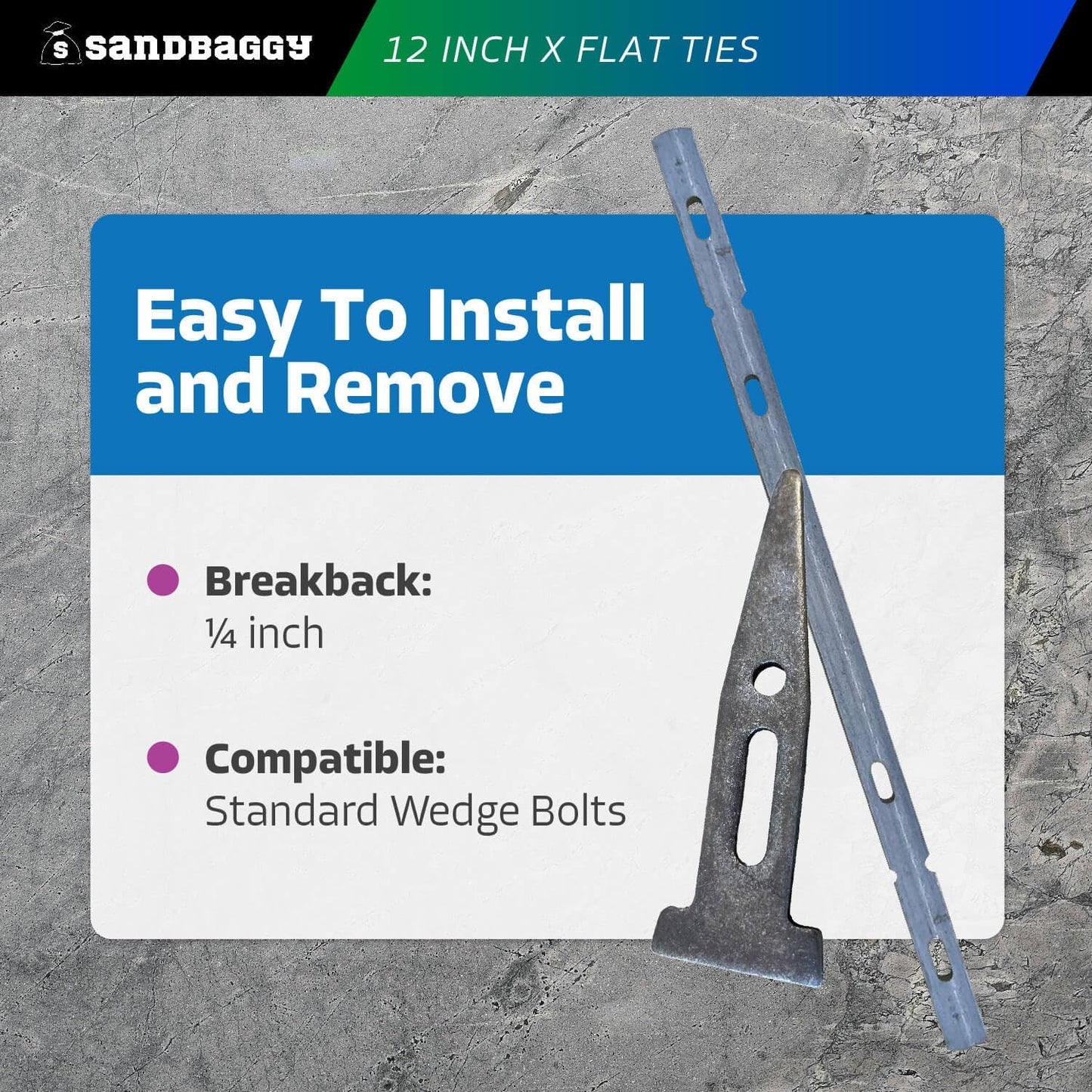 Sandbaggy 12" X Flat Ties for Concrete Forms - 11 Gauge Steel - Wall Ties Compatible with Standard Wedge Bolts - Space and Secure Modular Concrete Forms (12 inch Walls, 25, Count)