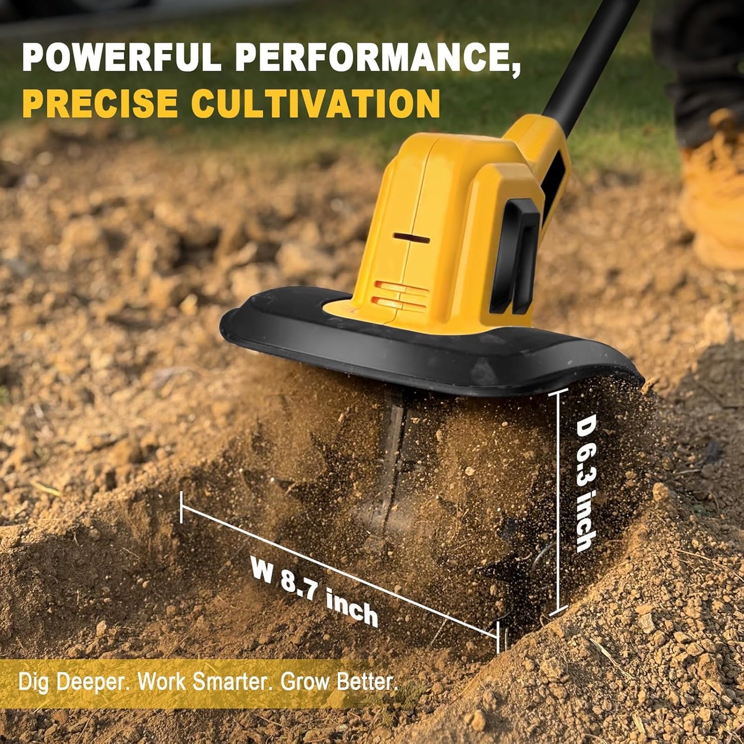 Cordless Garden Tiller Cultivator Compatible with Dewalt 20V MAX Battery, 270 RPM Electric Rototiller, 48 Steel Tines, 8.7" Tilling Width, 6.3" Depth, Rotary Tiller for Lawn/Gardening/Soil(Tool Only)