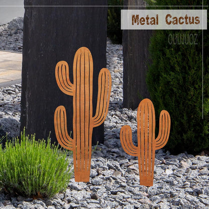 2pcs Metal Cactus Outdoor Decor,Metal Plants Prickly Pear Cactus,Desert Steel Yard Art, Garden Decor、Lawn Decoration