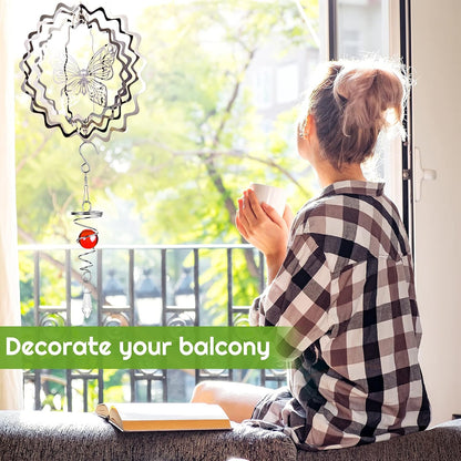 Jetec 3 Pcs Gazing Ball Spiral Tail Decorative Wind Spinner Stabilizer Indoor Outdoor Hanging Wind Ball Spinner with Hanging Swivel Hook for Garden Balcony Decoration (Red, Sky Blue, Navy Blue)