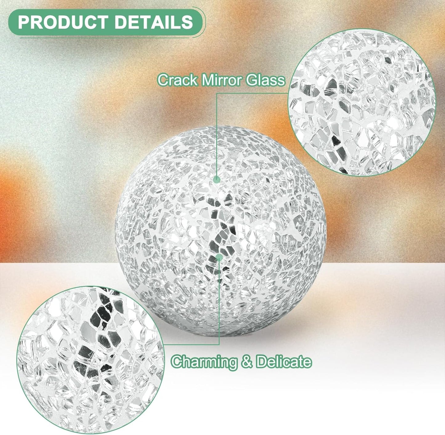 Decorative Ball for Bowls, 3 Inch Mosaic Glass Balls Decorative Glass Orbs for Home Decor/Dining Tables/Wedding Party/Coffee Table/Centerpiece Decor [Silver]